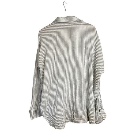 Ann Taylor LOFT Women Striped Triple Cloth Button Front Shirt Size XL Gray Green - Picture 7 of 10